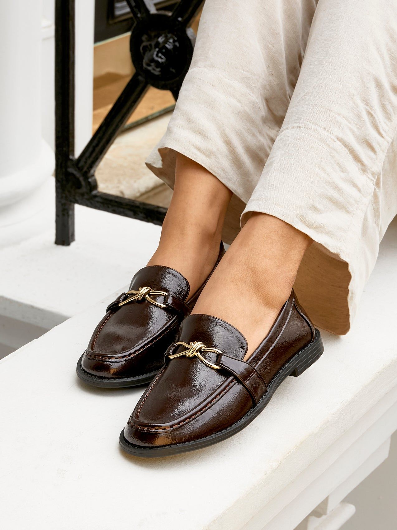 Linzi Affluent Brown Faux Leather Slip On Loafer