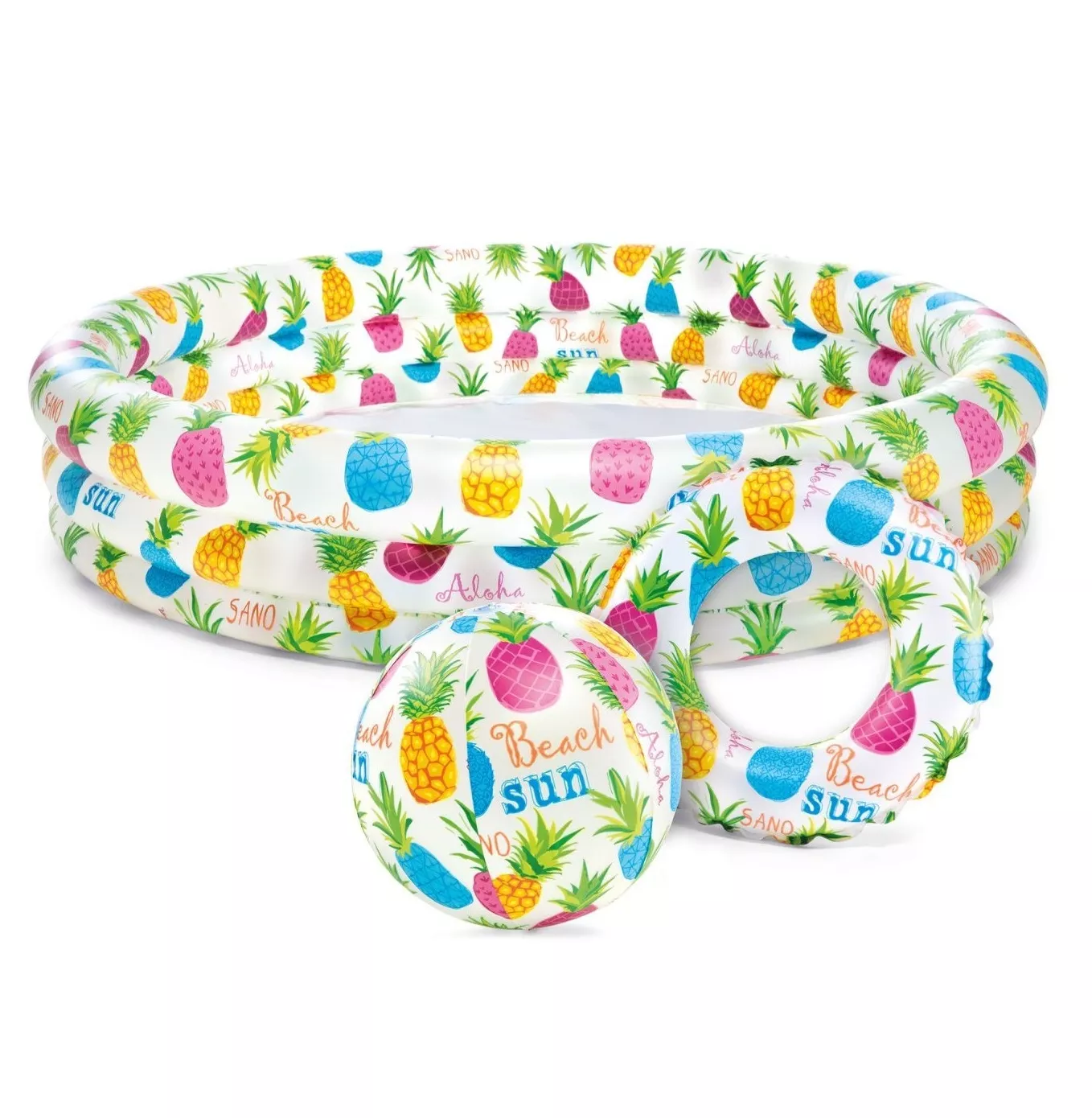 Zestaw 3w1 basen dmuchany, piłka i kółko 132x28 cm INTEX 59469 ananasy