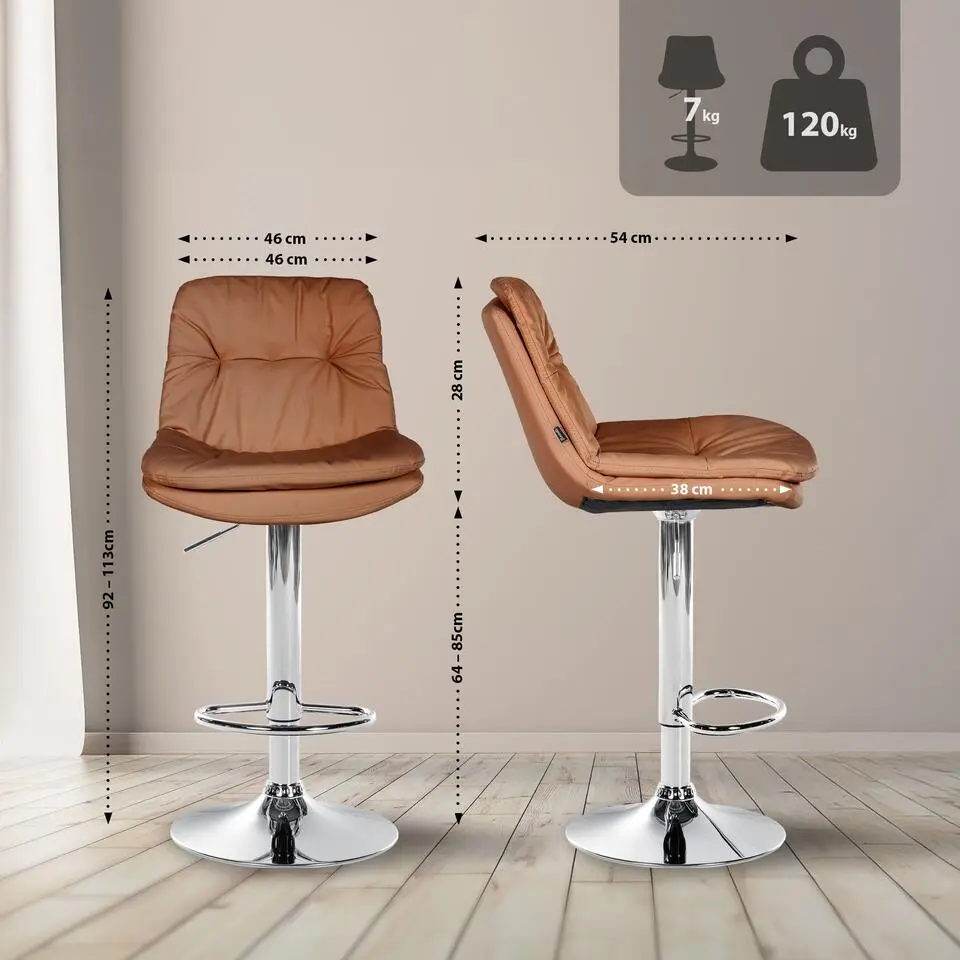 CLP Barkruk Laurel zwart Frame - Kunstleer - licht bruin