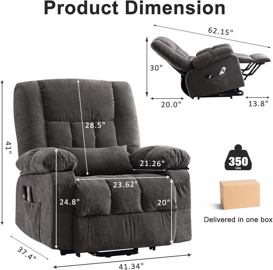 BOSMILLER Power Lift Recliner Chair with Massage and Heat for Elderly,Electric Recliner Single Sofa with Footrest,Side Pocket and USB Charge Port for Living Room