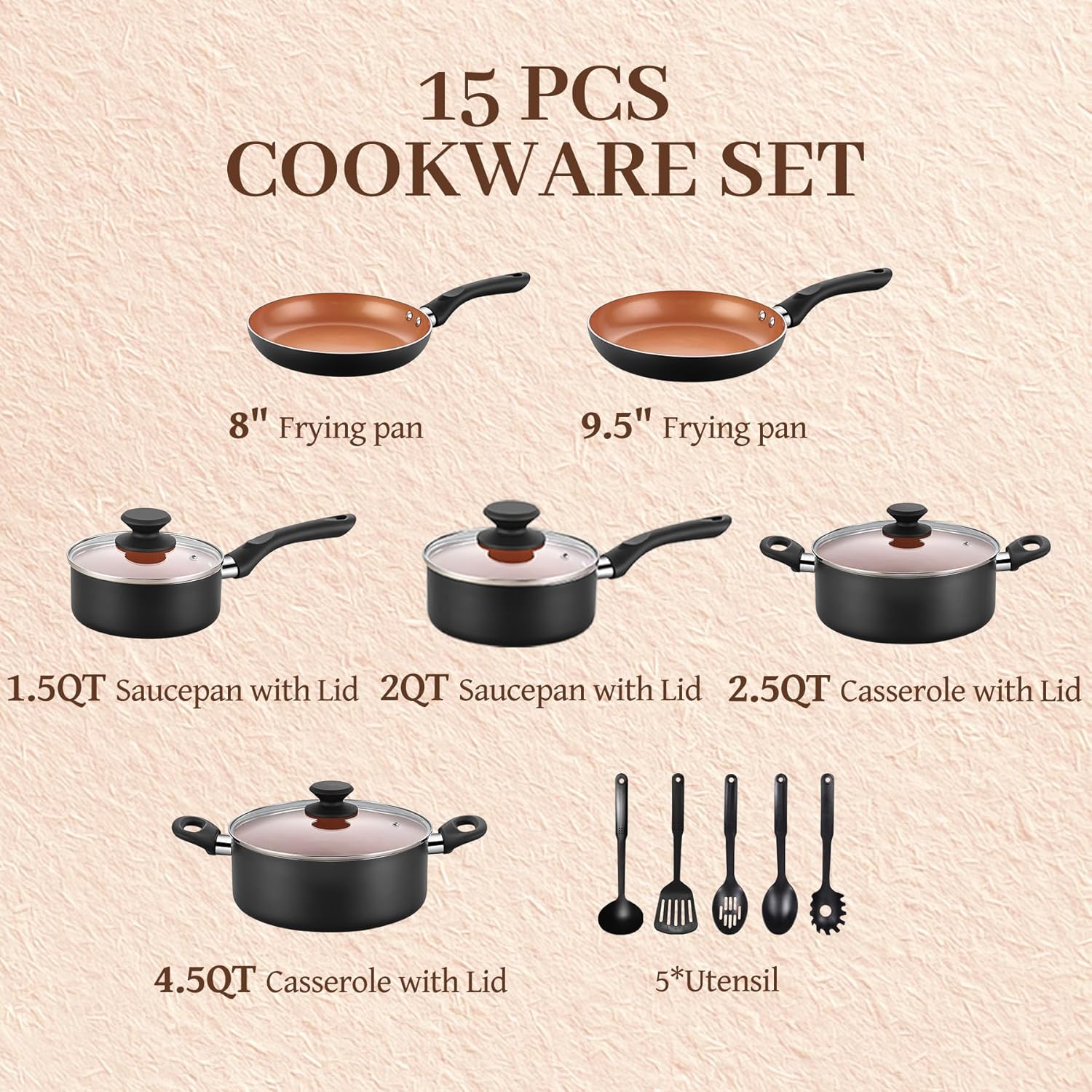 BECIGAR Ceramic Pots and Pans Set, 15PCS Nonstick Set Ceramic Cookware Set, Nonstick Pan Pots and Pans Set Non Stick Cookware set (With-Induction)