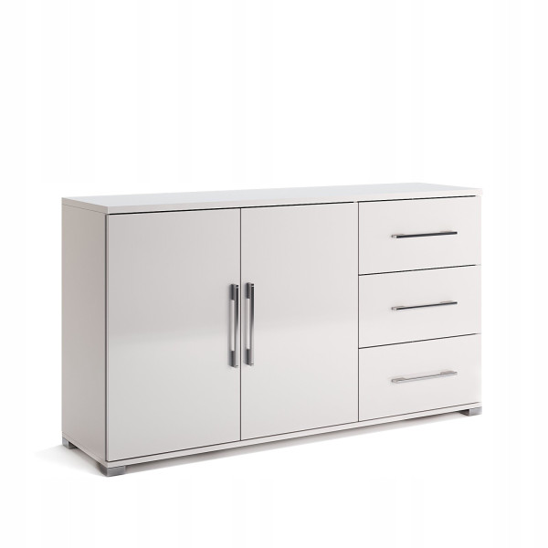 KOMODA Z SZAFKĄ I 3 SZUFLADAMI Flory 140cm biały połysk