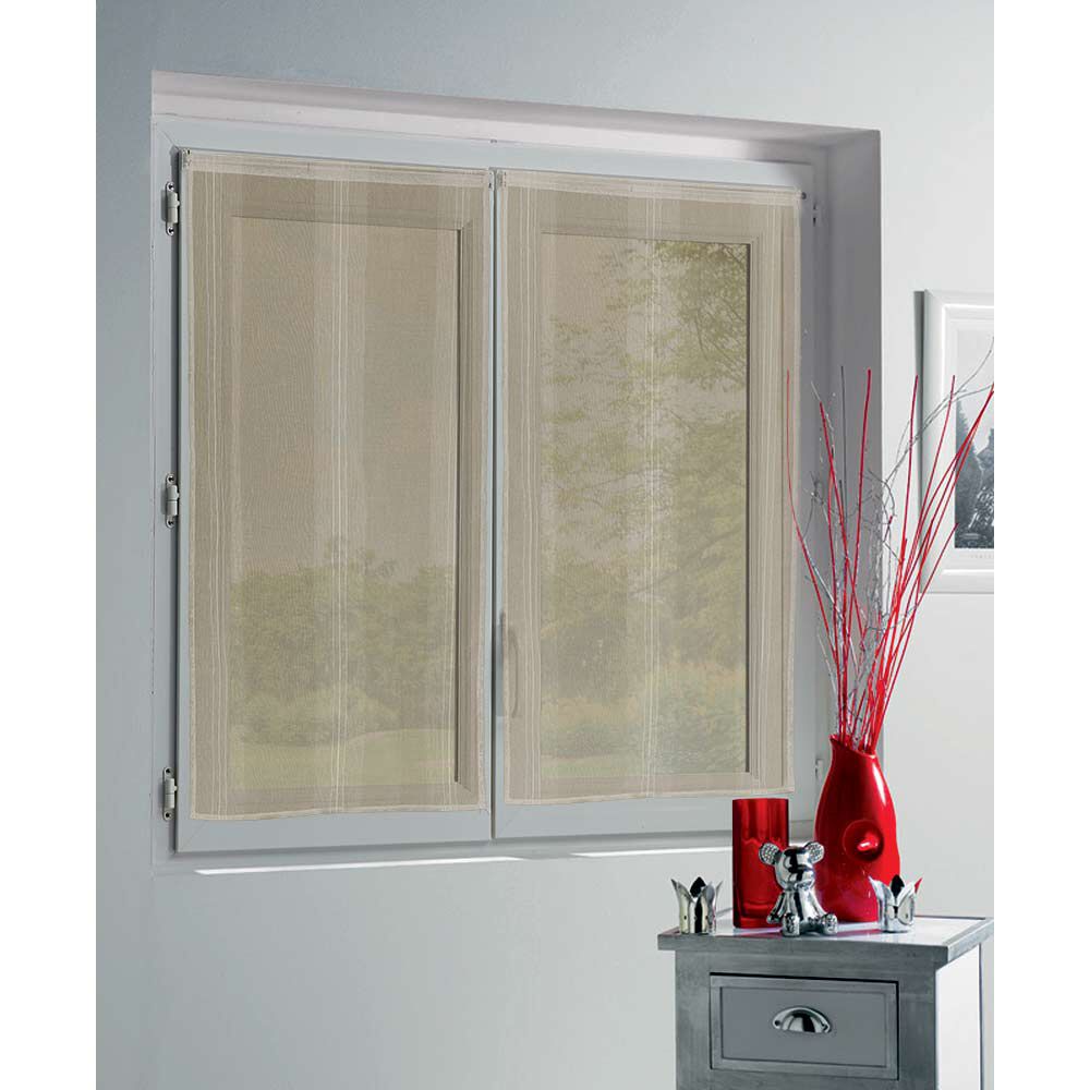 Vitrage droit passe tringle uni taupe 60x90 cm x2