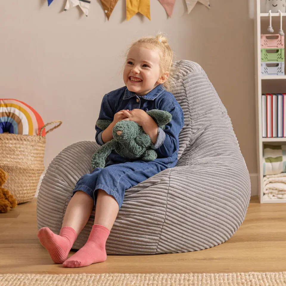 Set van 2 icon Kinderzitzakken Dalton - Corduroy Zitzak - Grijs