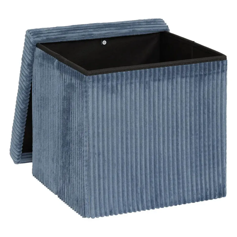 Atmosphera Hocker/poef Ribcord - opvouwbaar - blauw - 38x38cm