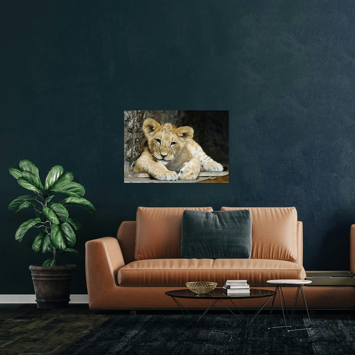 ANIMAUX - Tableau sur verre lion cub 45x65 cm