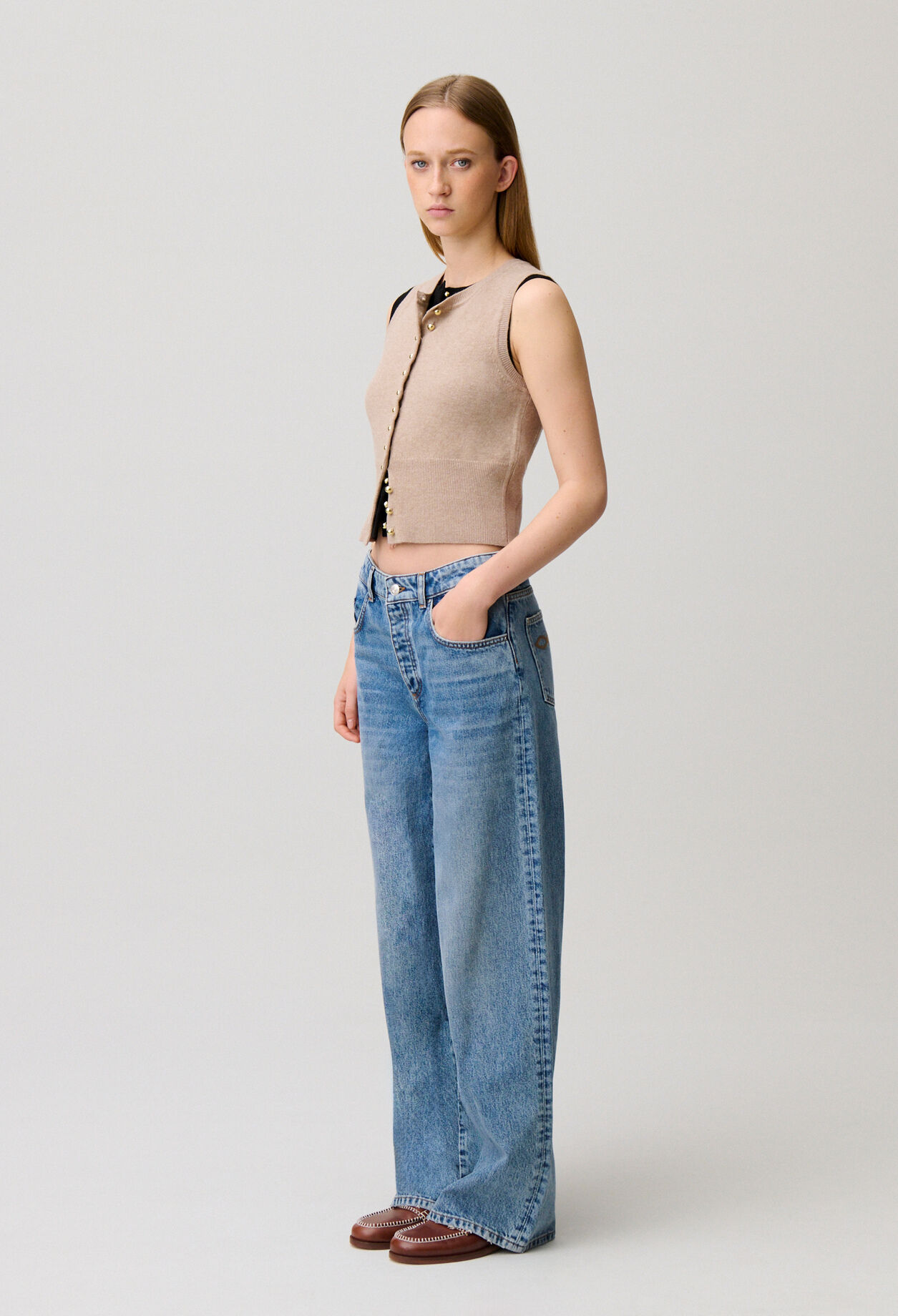 Top maille boutonné