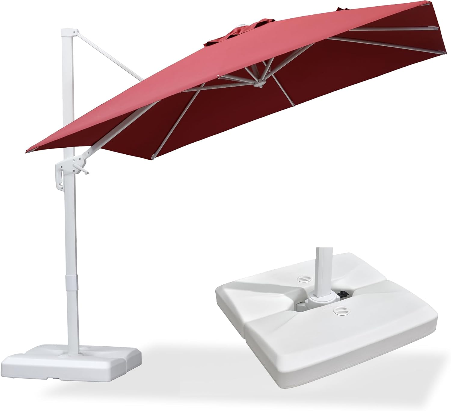 PURPLE LEAF 9 FT Patio Umbrella With Base White Cantilever Umbrella Square Outdoor Offset Umbrella Windproof with 360° Rotation for Garden Deck Pool, Ruby Red
