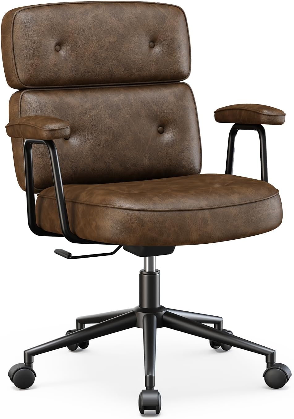 OLIXIS Ergonomic Home Office Desk Chair, PU Leather Computer Chair with Lumbar Support Adjustable Height Rolling Swivel Executive Task Armrests Chair, Modern Brown
