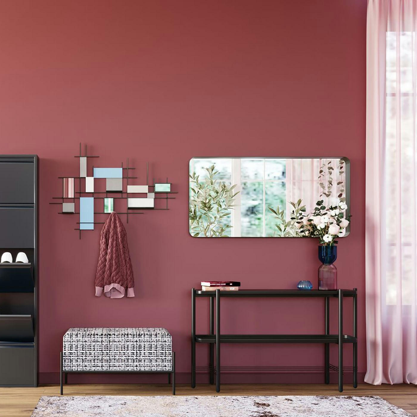 BENNET - Console en marbre minéral noir et acier