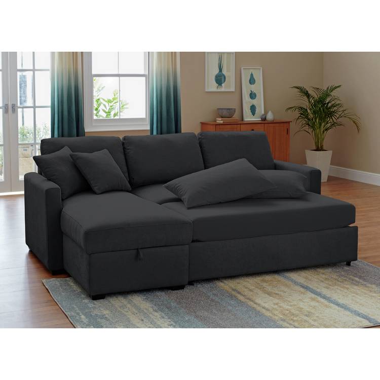 Habitat Reagan LH Storage Corner Chaise Sofa Bed - Charcoal