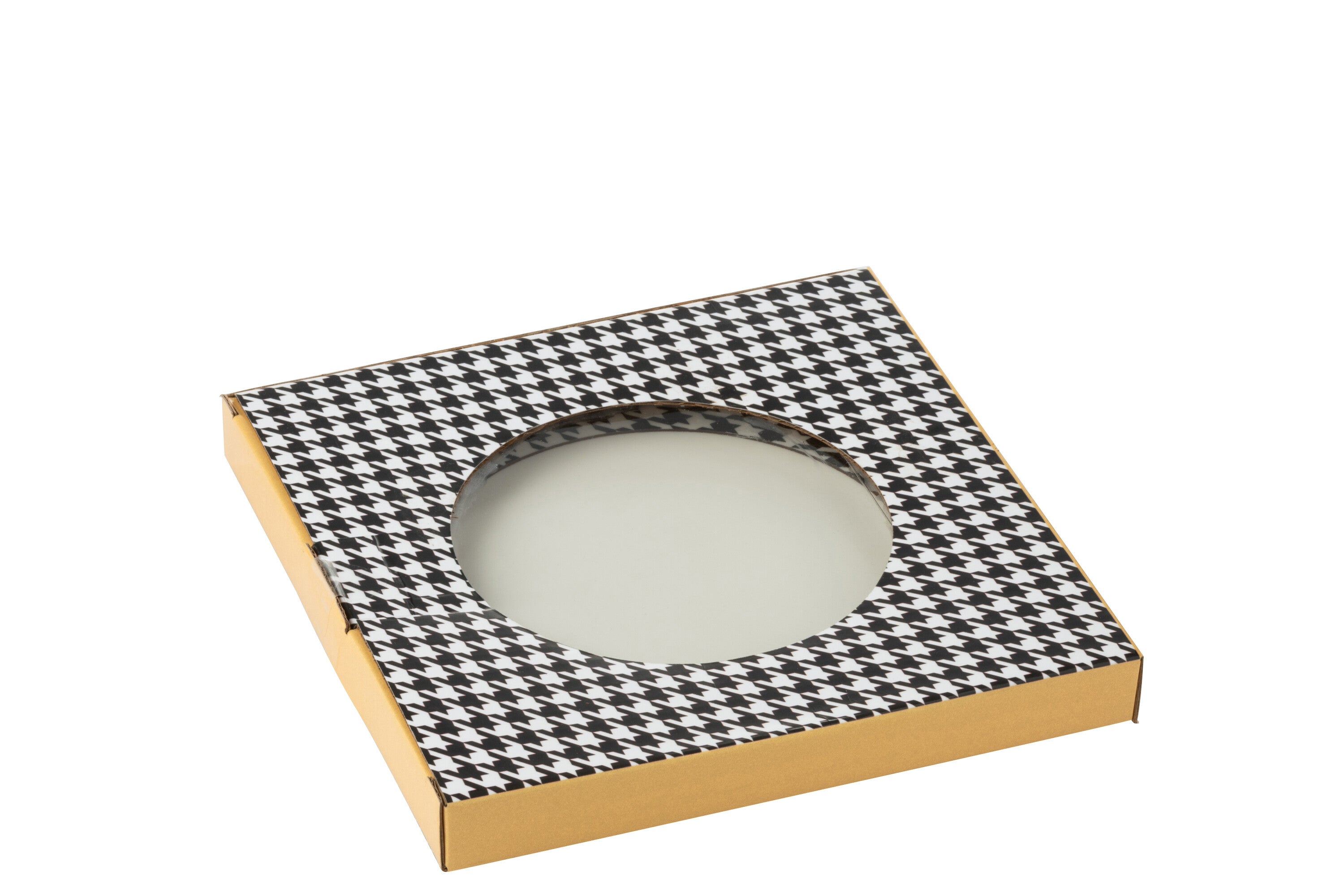 J-Line bord Pied-De-Poule - porselein - wit/zwart - medium - doos van 4