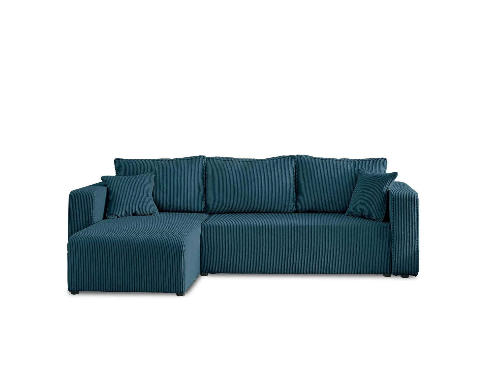 TOPAZE - Canapé d'angle réversible convertible 4 places en velours côtelé bleu