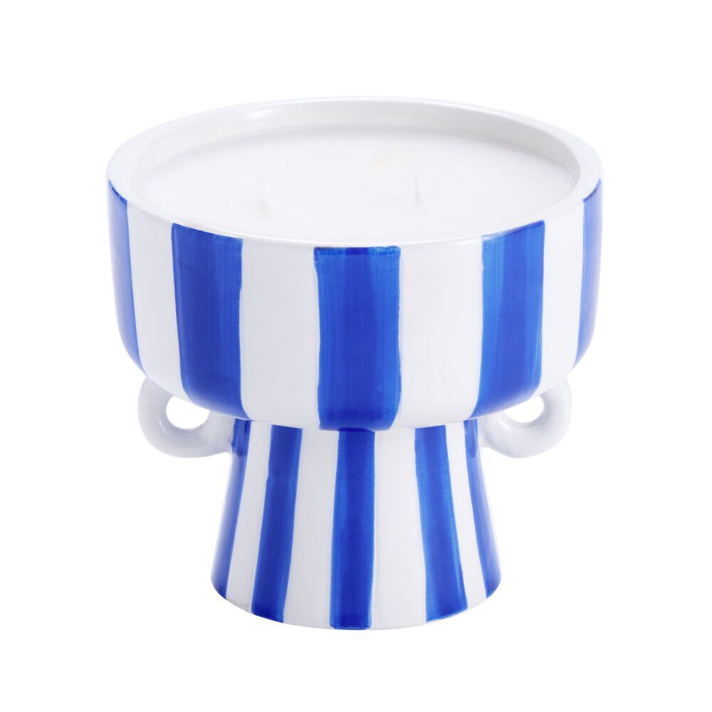 Bougie parfumée pot céramique à rayures Ø10xH9,5cm (2 modèles)