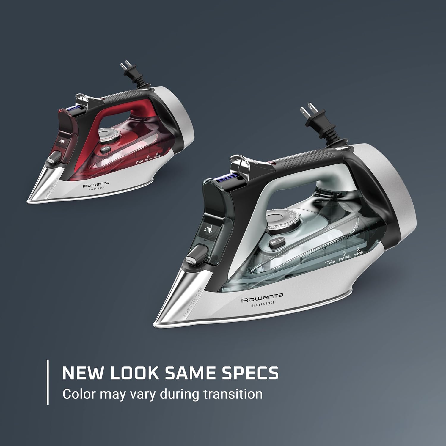 Rowenta Iron, Focus Excellence Stainless Steel Soleplate Steam Iron for Clothes, Retractable Cord, 400+ Microsteam Holes, Powerful steam, LED Display, 1750 W Ironing Clothes, Cordreel, Red DW5433