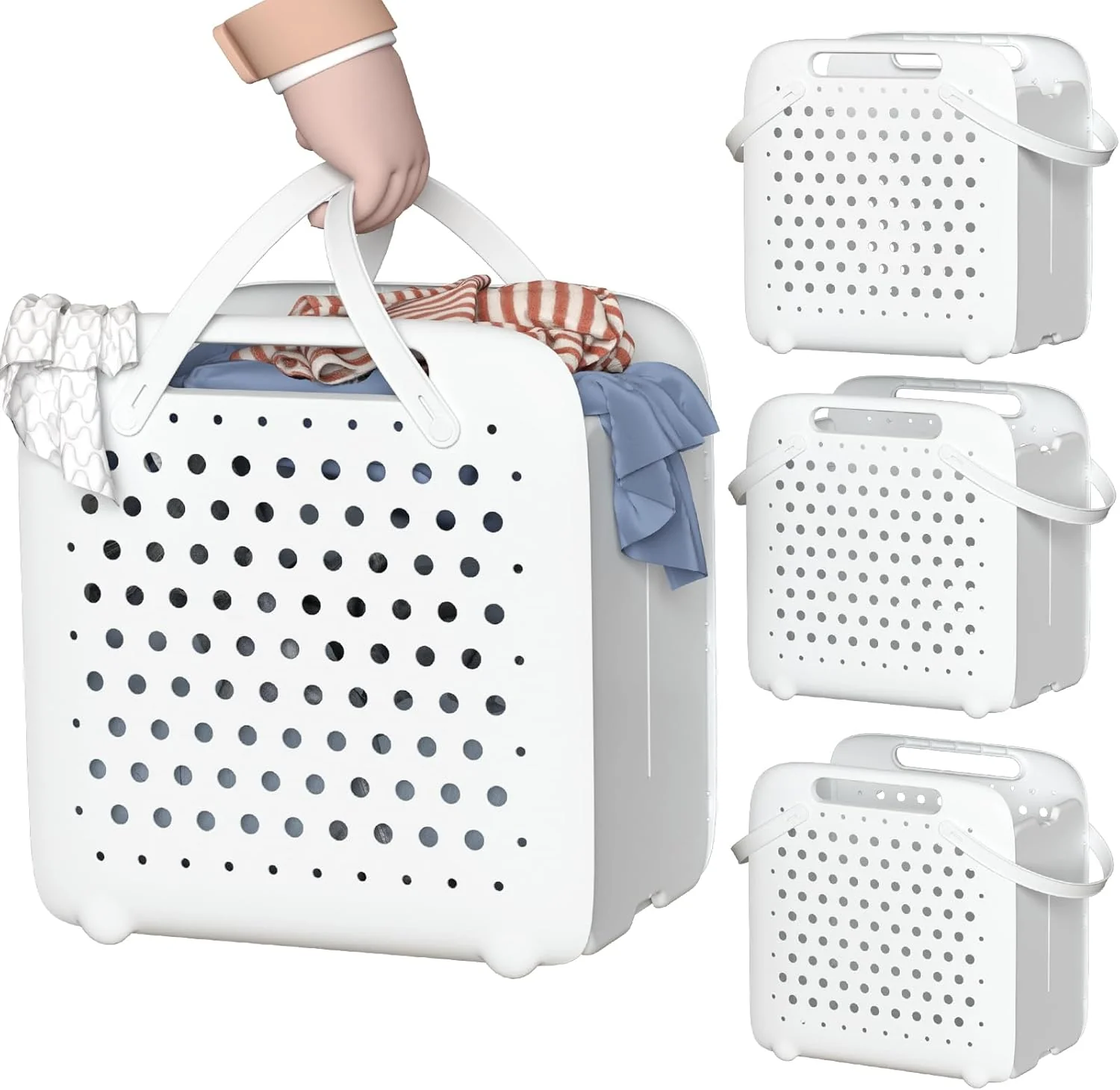 45L Foldable Plastic Laundry Basket 4-Piece Set with Handles