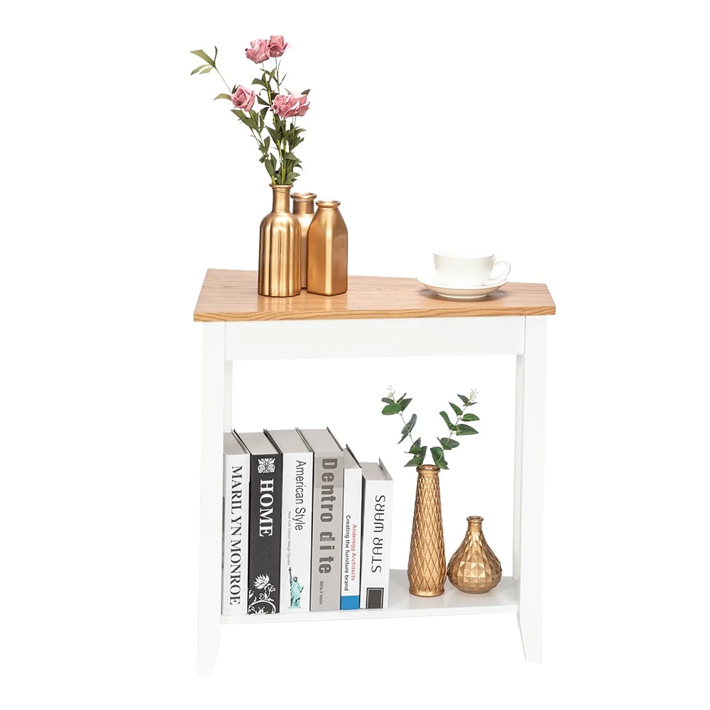 MDF 24 Wide 2-Tier Narrow Nightstand Sofa Table White