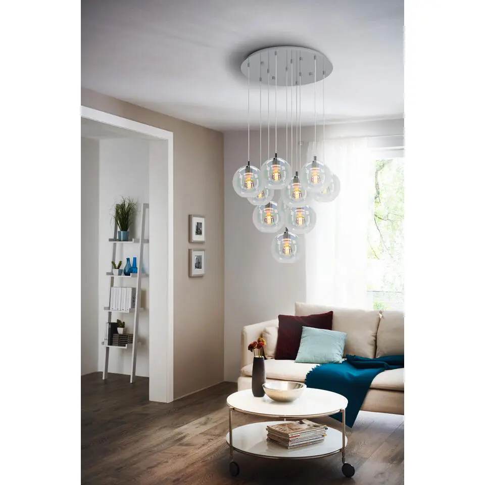 EGLO Ariscani 2 Hanglamp - E27 - &Oslash; 65,5 cm - gekleurd glas - Chroom
