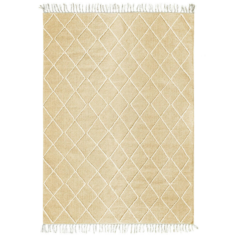BOHO - Tapis coton motif croisillons en laine épaisse naturel 190x290