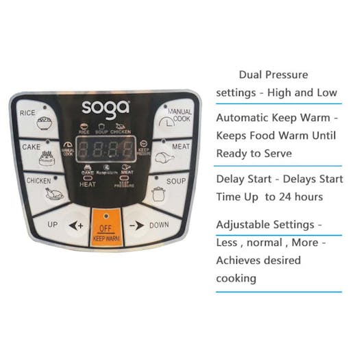 SOGA 2X Stainless Steel Electric Pressure Cooker 8L Nonstick 1600W