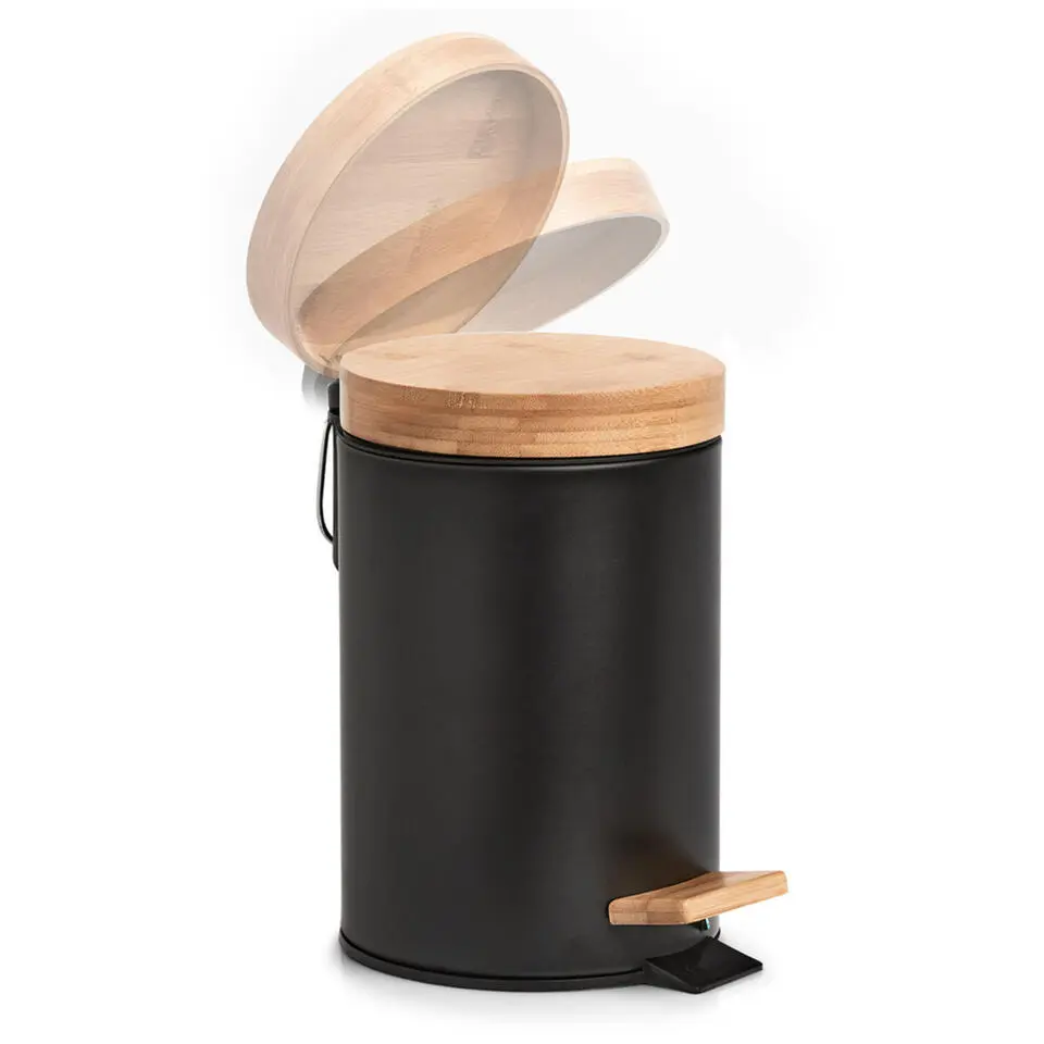 Zeller Pedaalemmer - 3L - zwart - metaal en bamboe - 24 cm