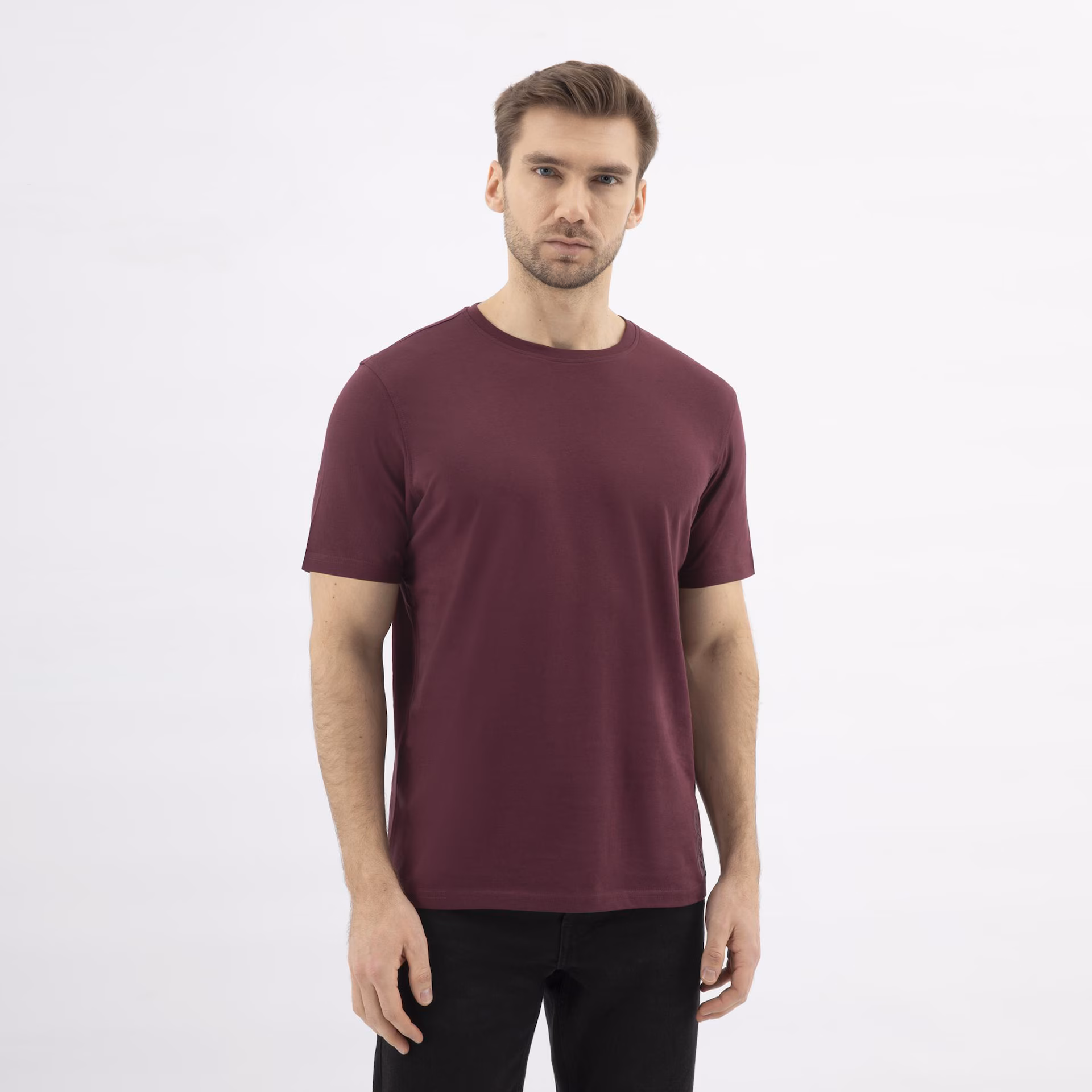 Bordowy bawełniany T-shirt RELAKS