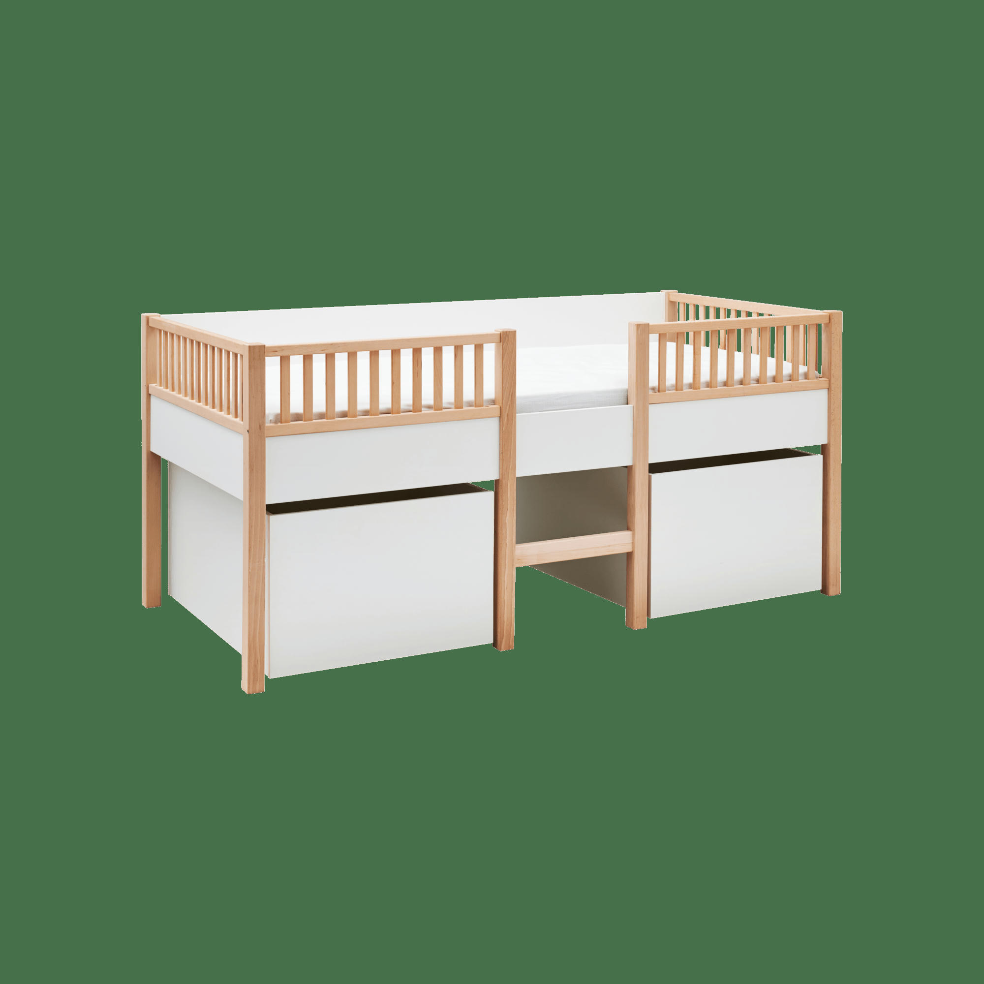 LEO - Lit mi-hauteur 90 x 190 cm avec caisson blanc et bois