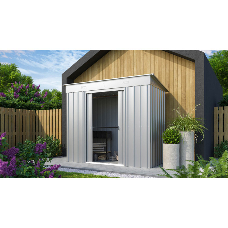 Abri de jardin en métal Skillion double porte argenté 2,42 x 1,24 x 1,99 m GLOBEL