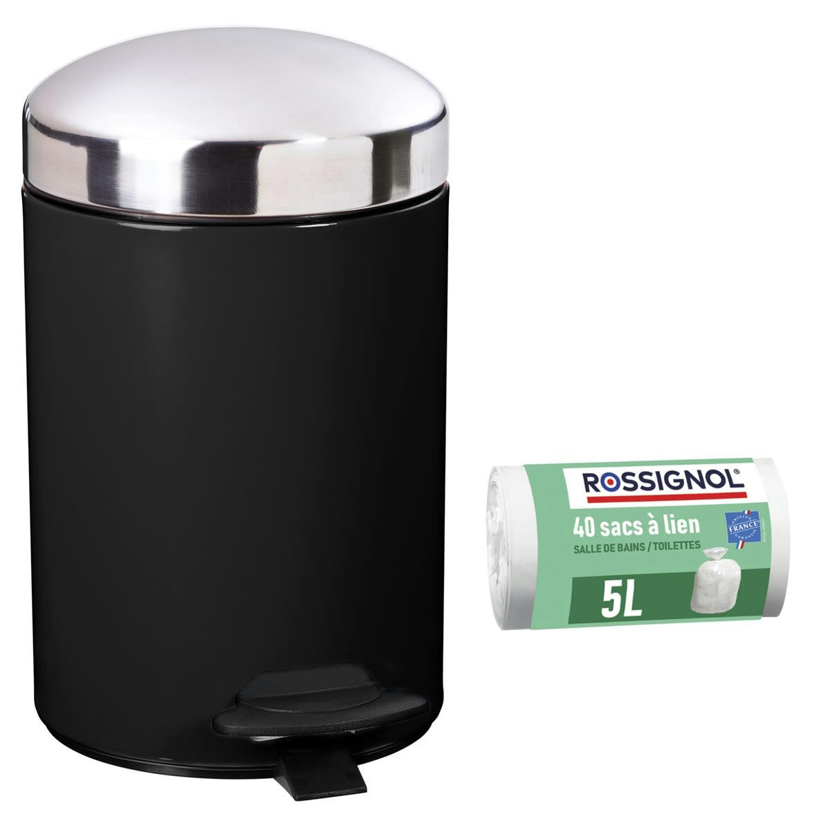 BONNY - Poubelle de salle de bain à pédale 3L et 40 sacs poubelle 5L