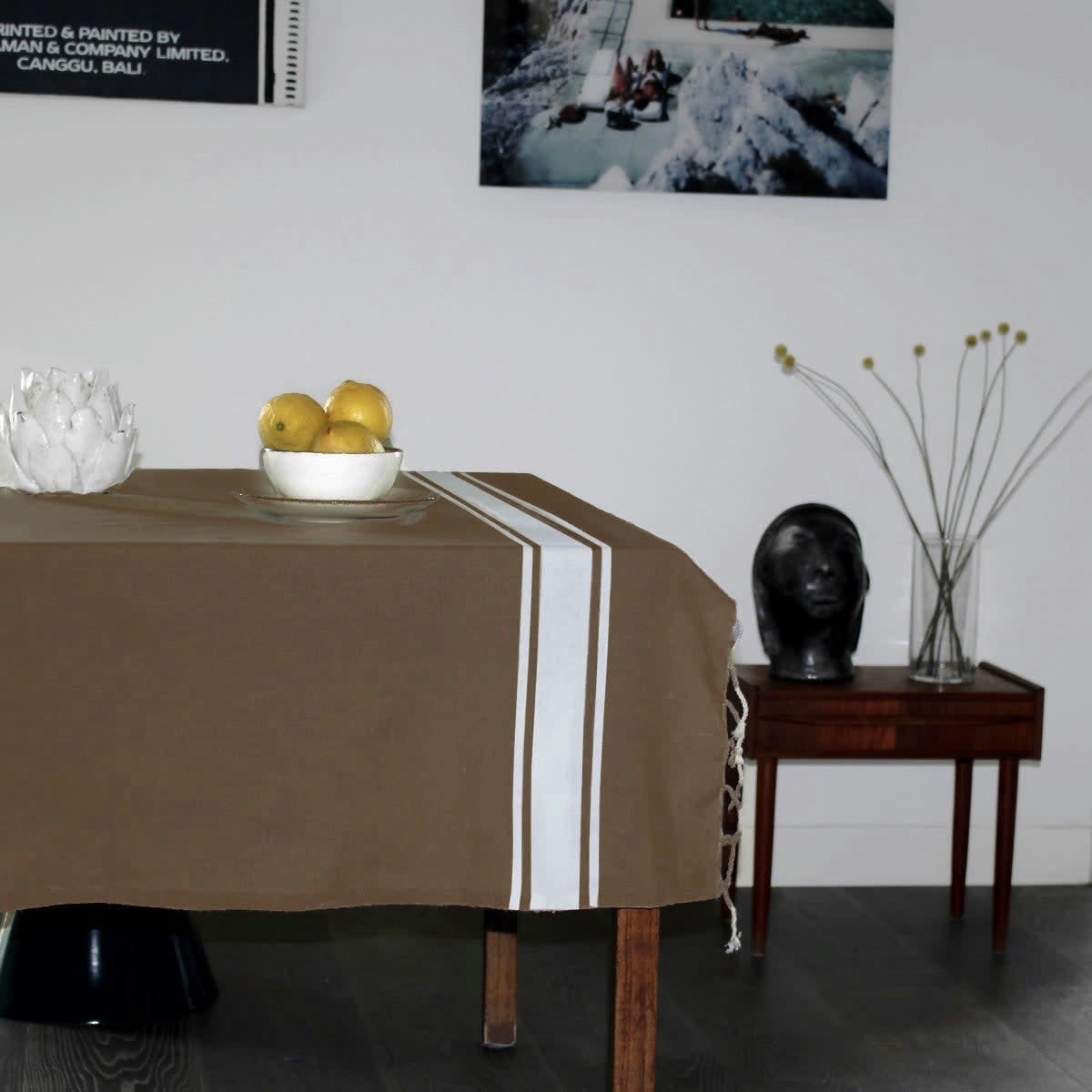 ST TROPEZ - Nappe rectangulaire coton  150x250 moka / blanc