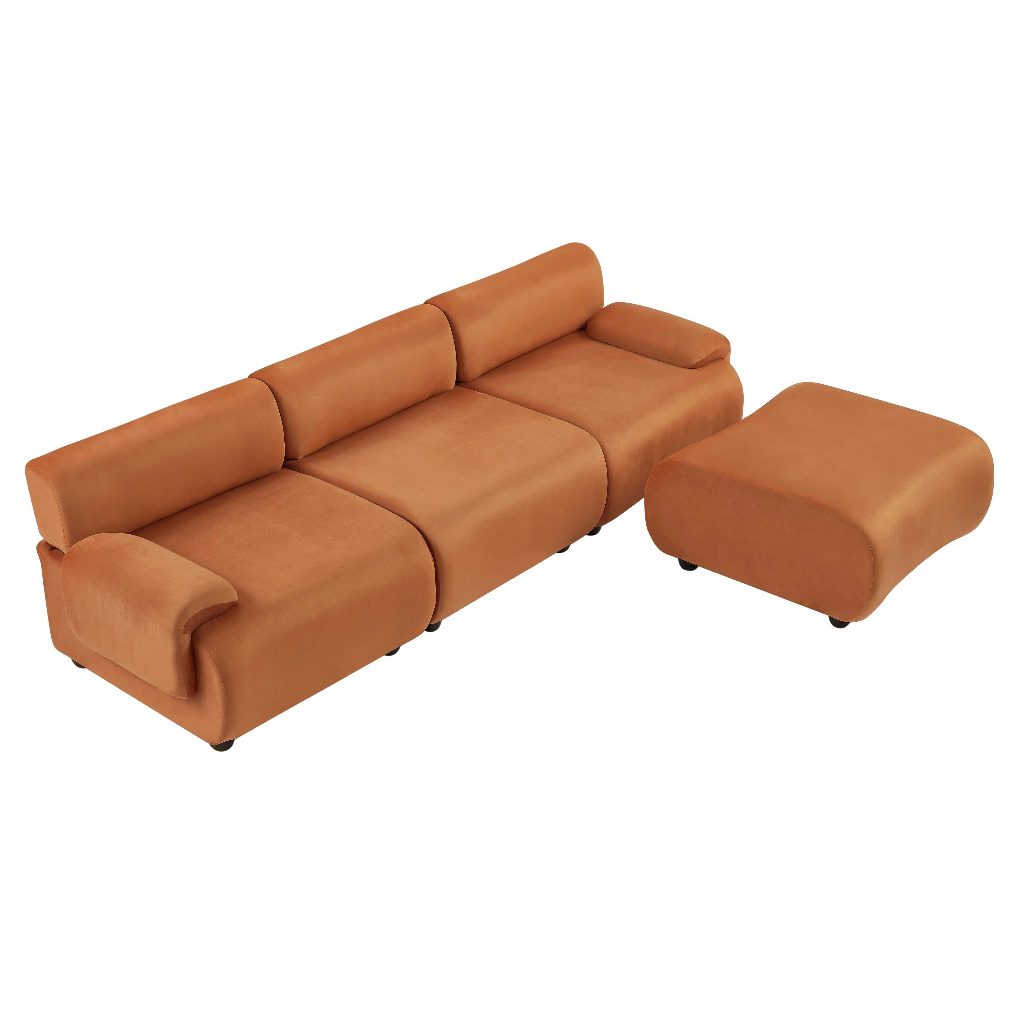 Orange 105 Fabric L-Shaped Convertible Sofa with Ottoman