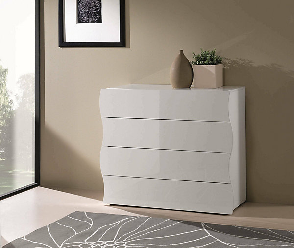Commode Mattia, Commode 4 tiroirs, Commode de chambre, 100% Made in Italy, 98x40h82 cm, Blanc brillant