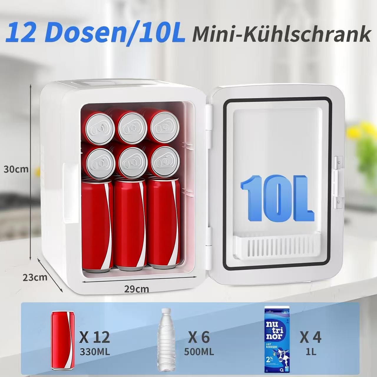 YASHE 10L Mini Fridge, 10 Liter/15 Cans Mini Fridge for Bedroom, 110V AC/ 12V DC Thermoelectric Cooler and Warmer, Portable Mini Fridge for Skincare, Makeup, Drink, Car, Office, Bedroom, Dorm, White