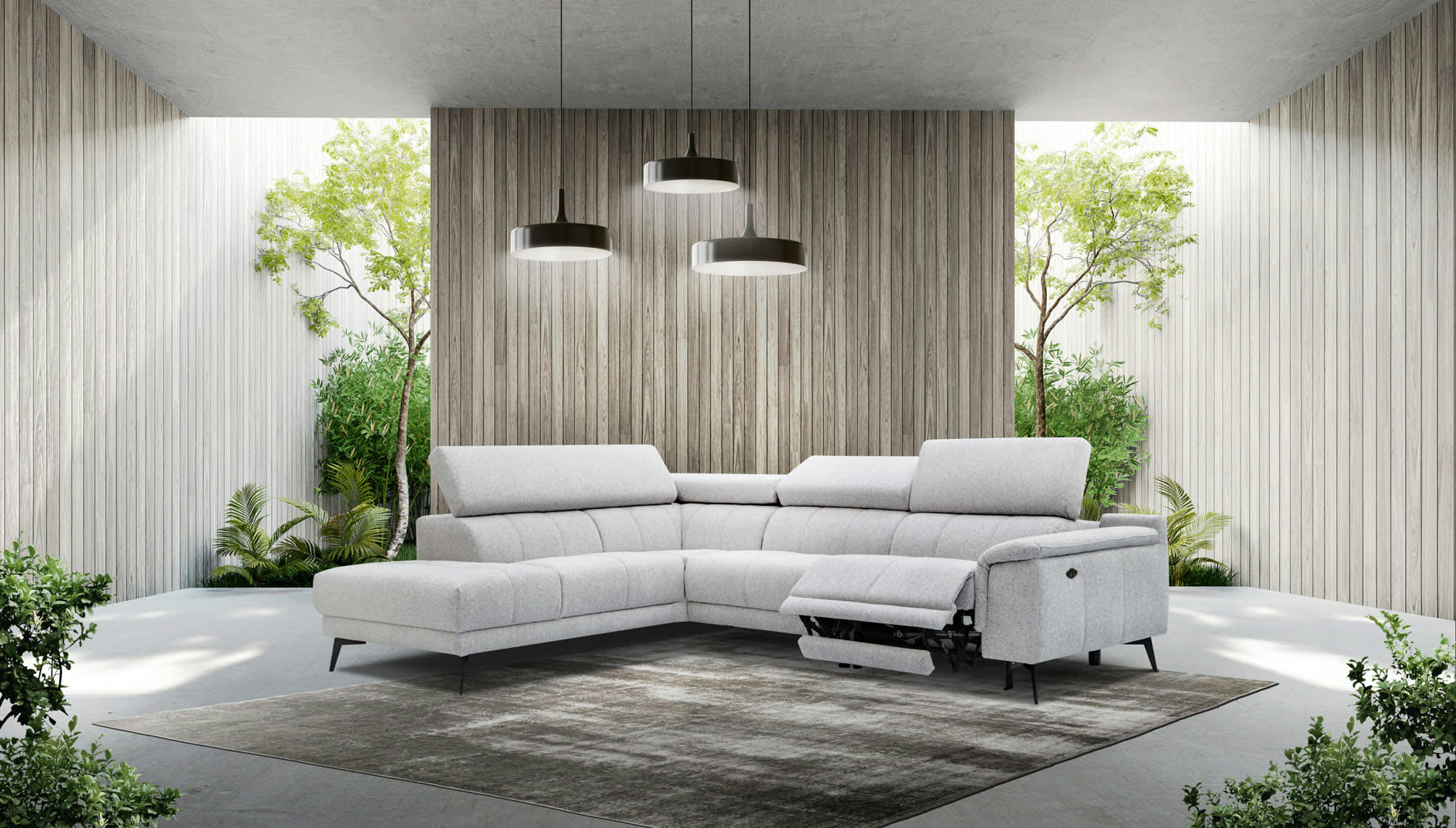 FIERO - Canapé d'angle gauche 5 places avec une relax électrique tissu beige