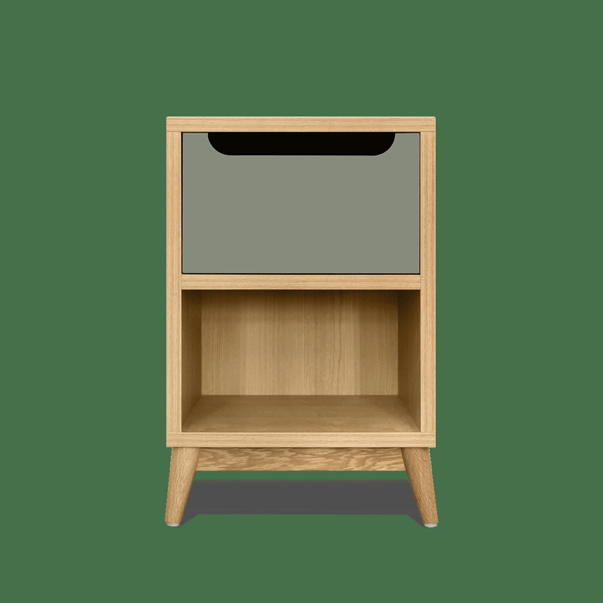 UNIK - Table de chevet en bois - chene et kaki, 1 porte- 54*36*32