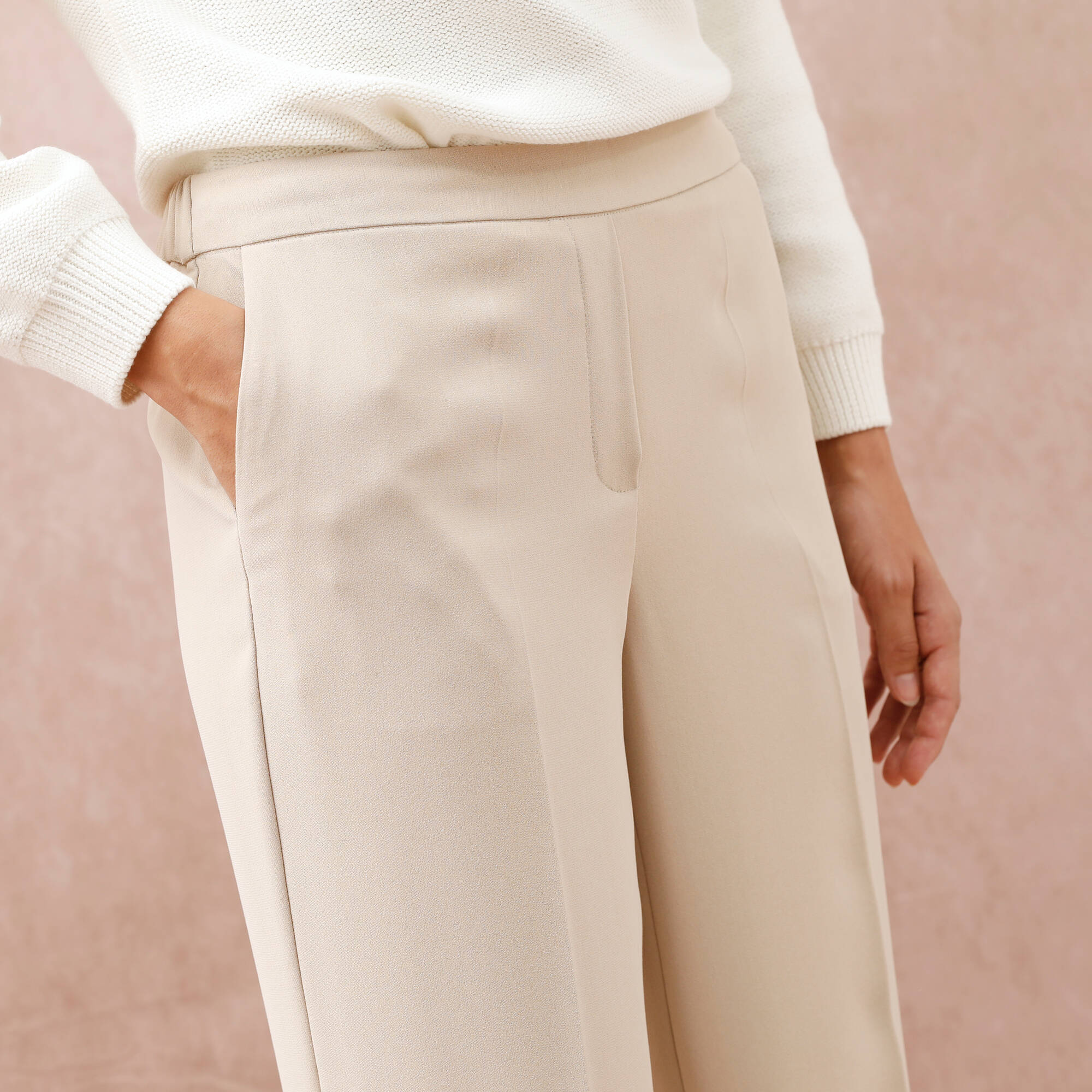 Pantalon large taille élastiquée, cr&ecirc;pe