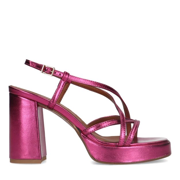 Roze metallic sandalen met hak