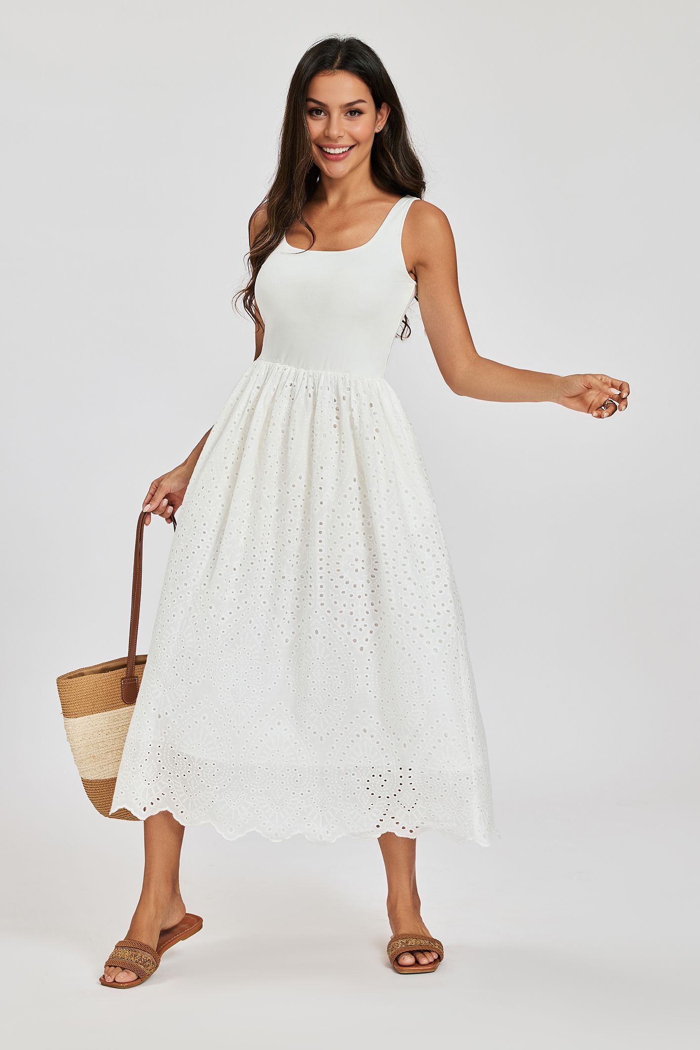 FS Collection Broderie Anglaise Sleeveless Midi Dress