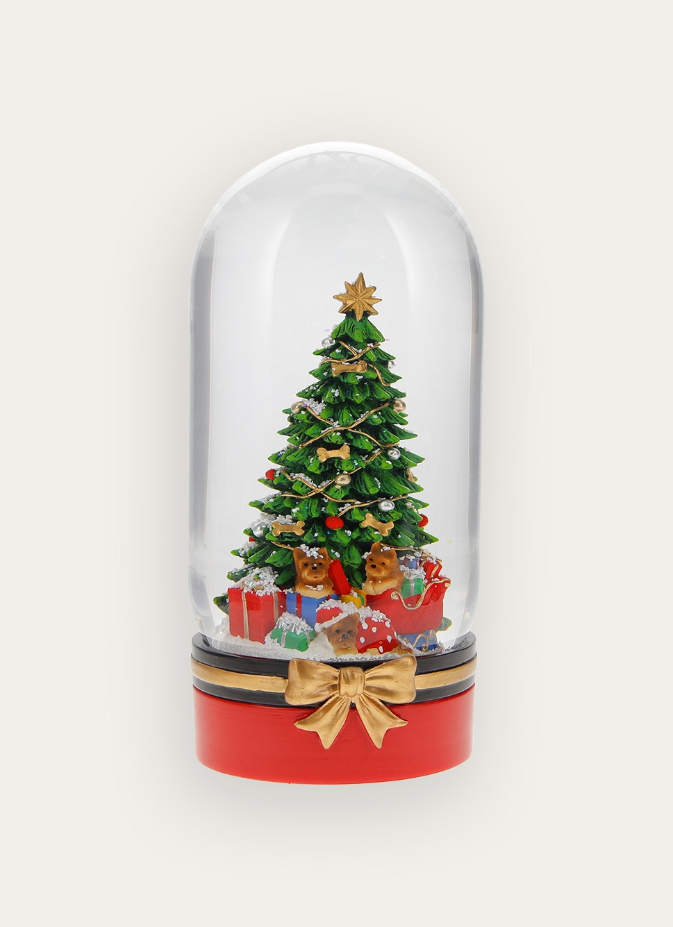 BOULE à NEIGE LUMINEUSE - SAPIN DÉCORÉ ET CHIENS ROUGE