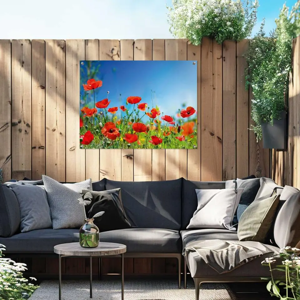 Tuinposter Zomerbloemen - 60 x 80 - Rood