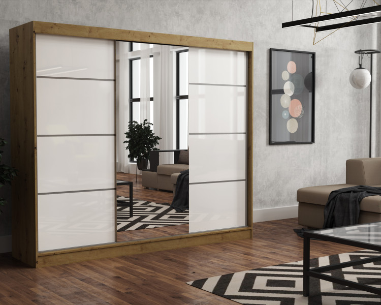 Szafa garderoba przesuwna BRENT 250 cm SUZAN POŁYSK ARTISAN
