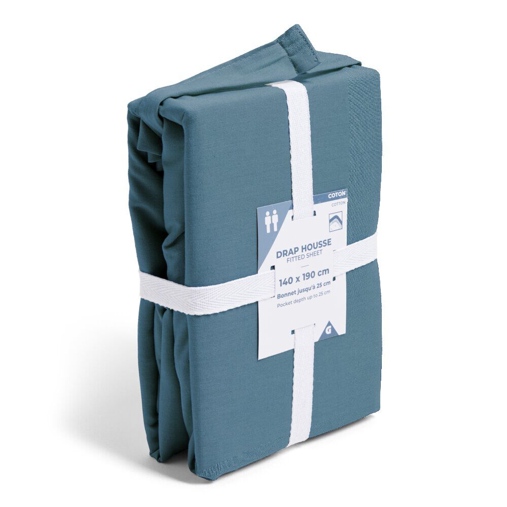 Drap housse 140x190cm 100% coton bleu marine