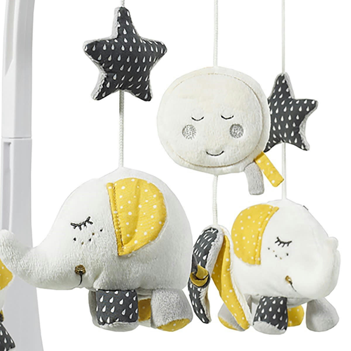 BABYFAN - Mobile musical bébé Eléphant en coton gris