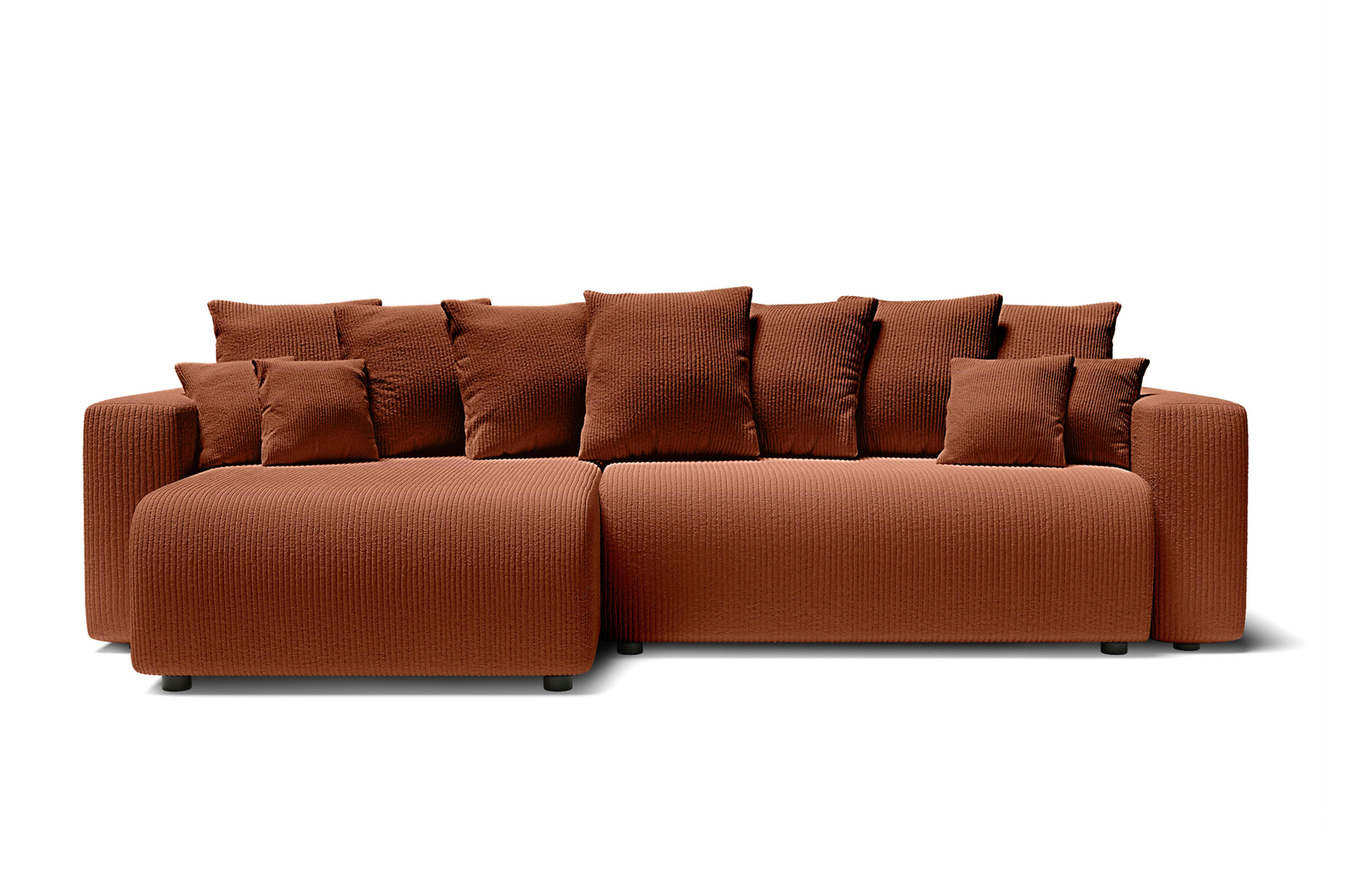 LEA - Canapé d'angle XL convertible en velours côtelé 5 places terracotta