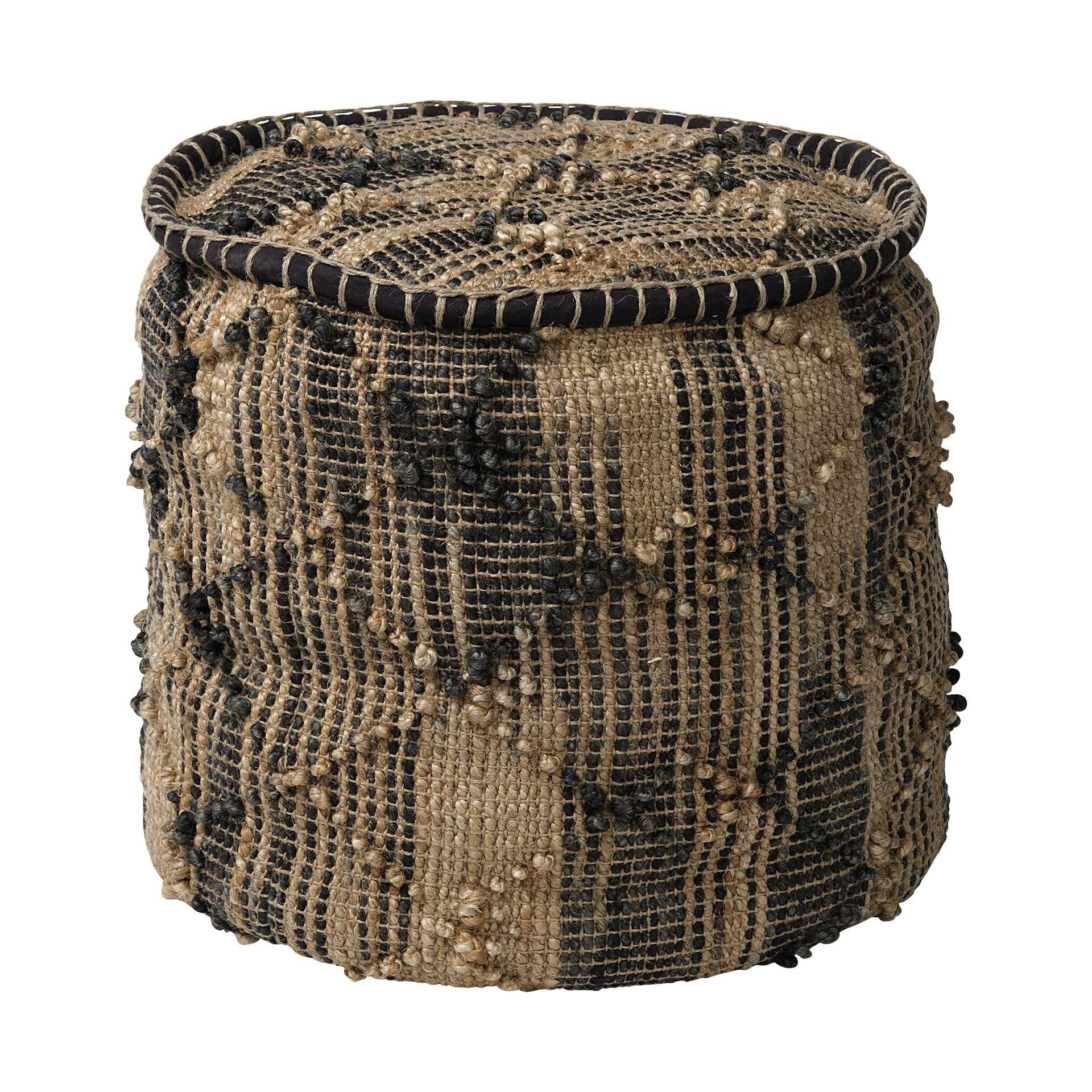 20-Inch Jute Geometric Pouf Ottoman for Living Room Bedroom and Lounge