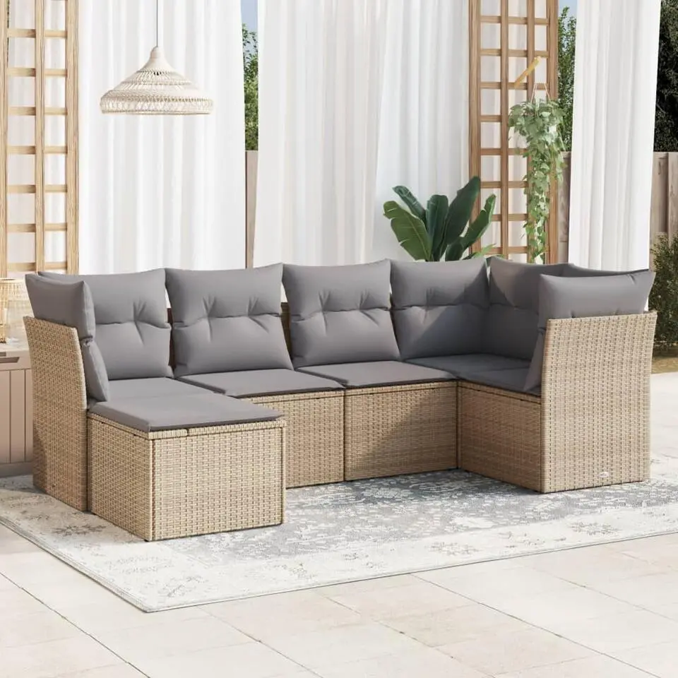vidaXL - Loungeset - Beige - Poly rattan - 6 stuks - Met kussens