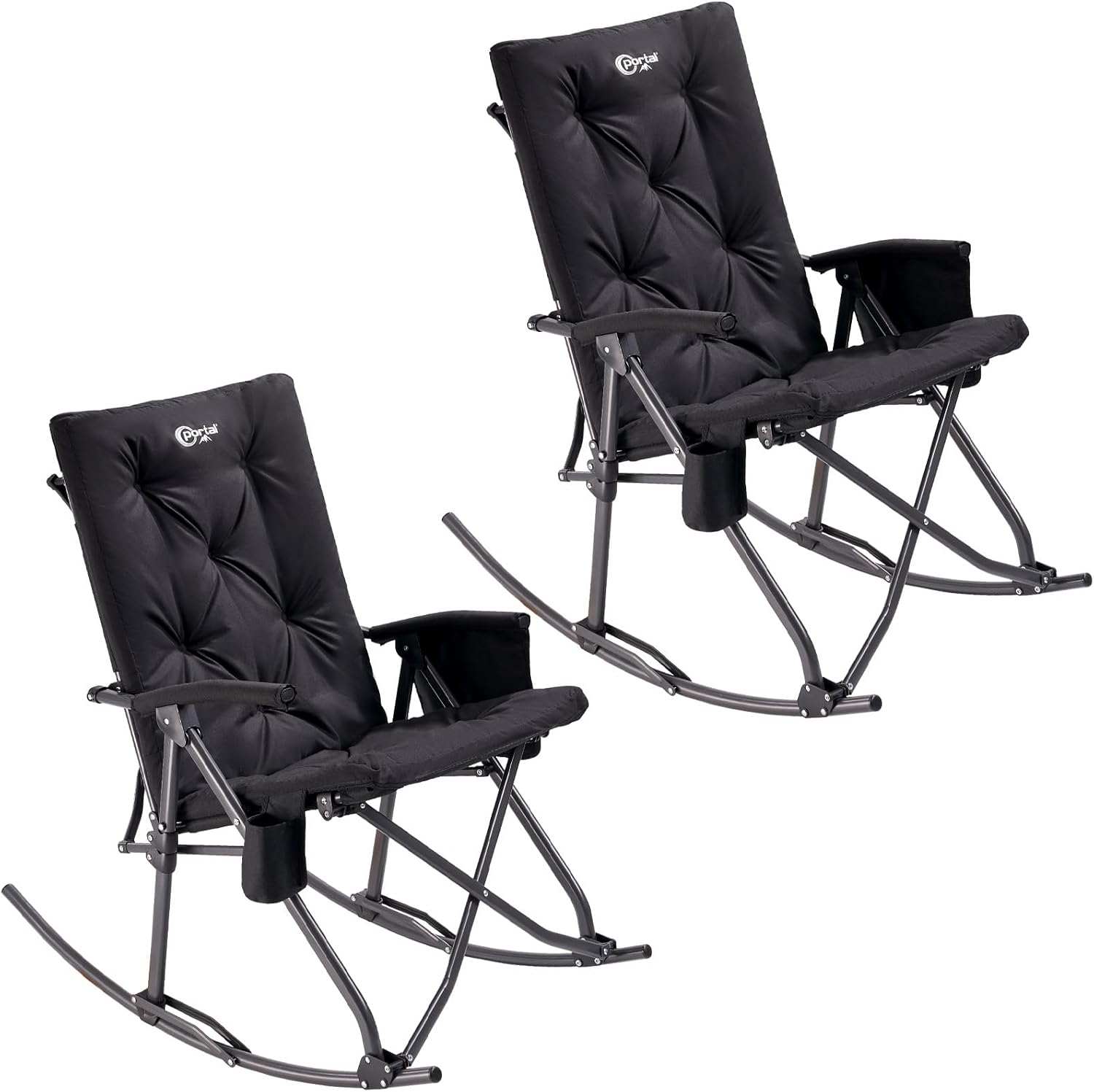 Portal Folding Rocking Camping Chair Outdoor - Thick Padded Rocking Recliner Chair Portable Camping Rocker for Patio Front Porch Backyard Lawn Living Room, Supports 400 LBS