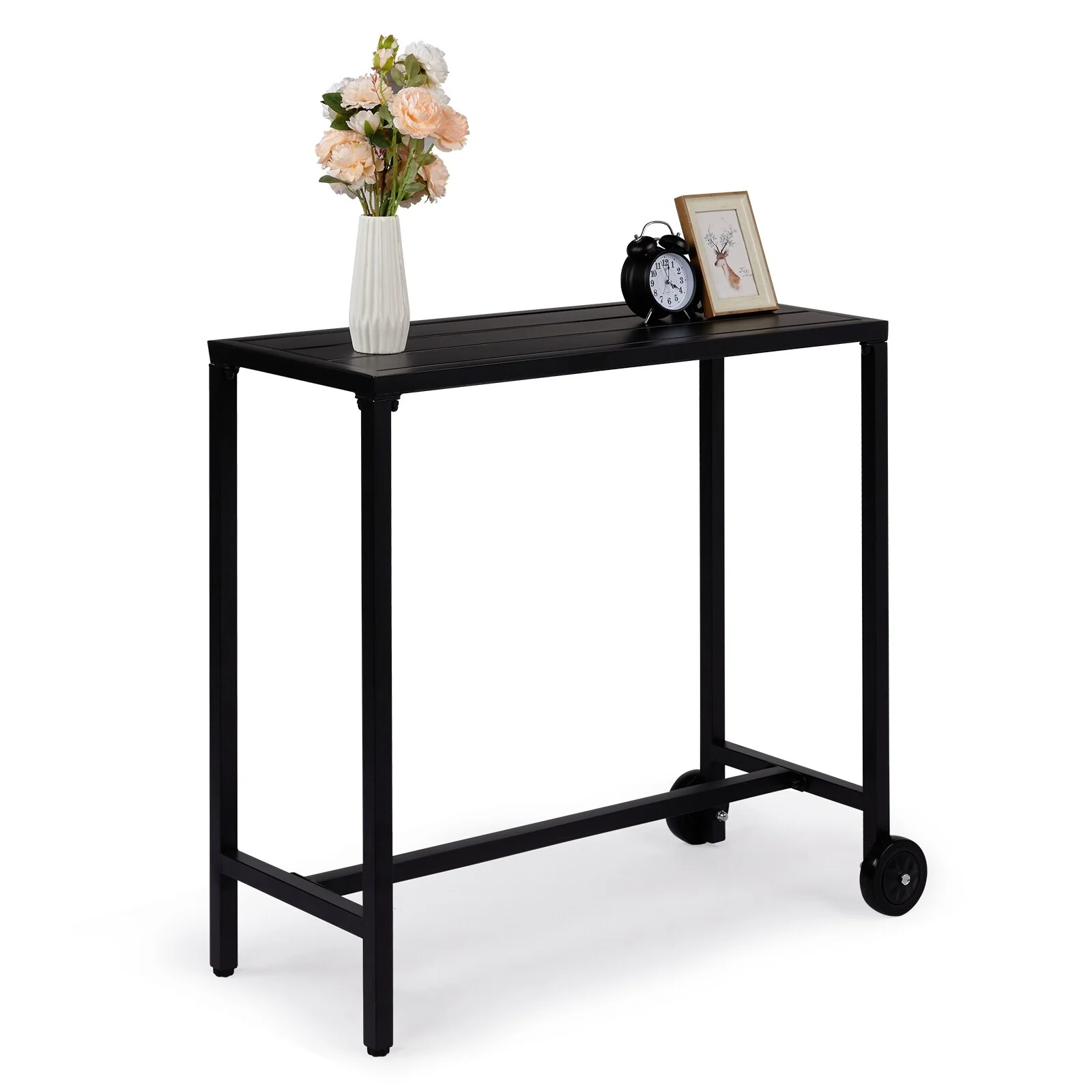 39.4 Black Iron Bar Table with Wheels Heavy-Duty Outdoor Patio Table Weatherproof and Portable - (39.4 x 15.7 x 37) in