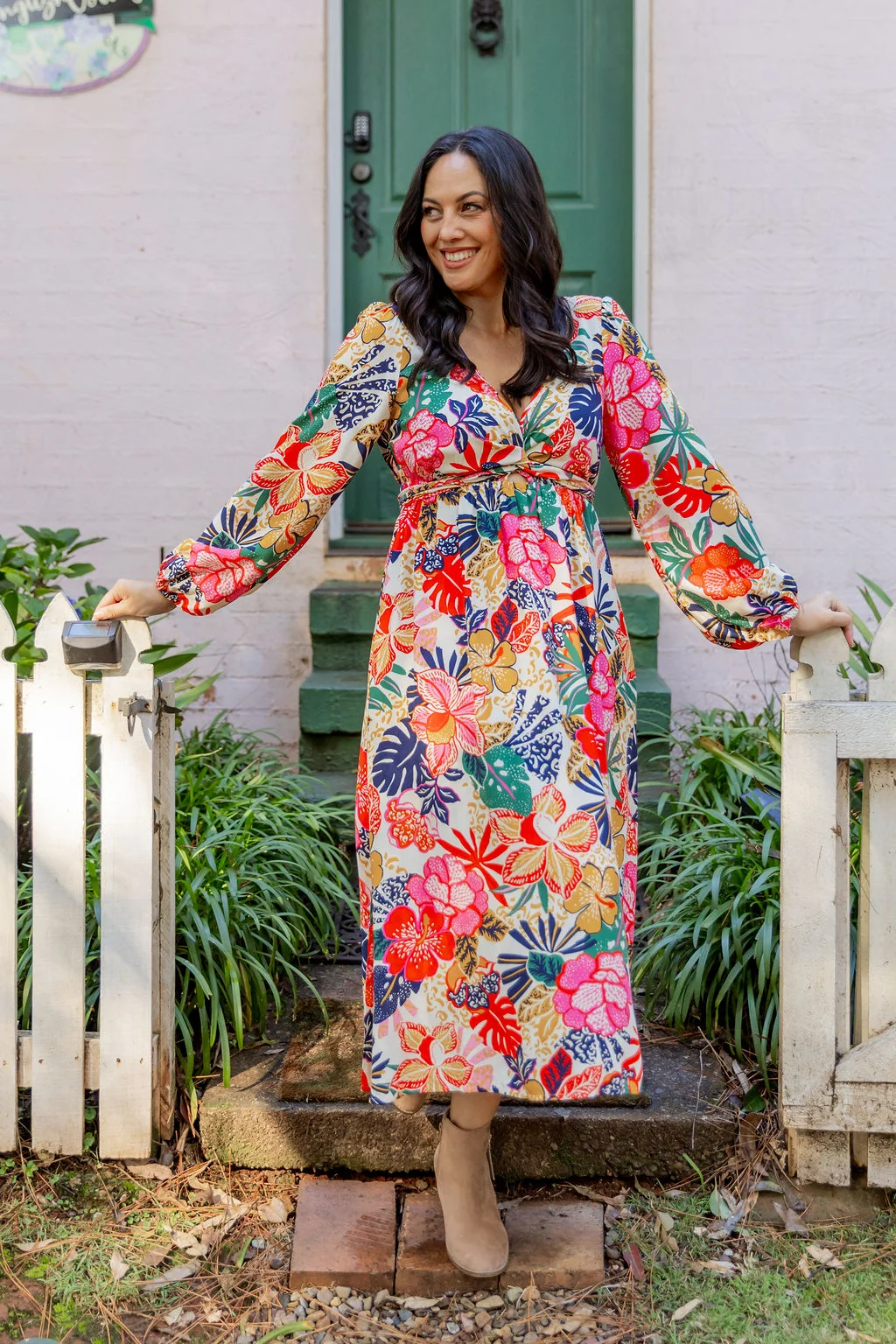Grace Long Sleeve Midi Dress in Hibiscus