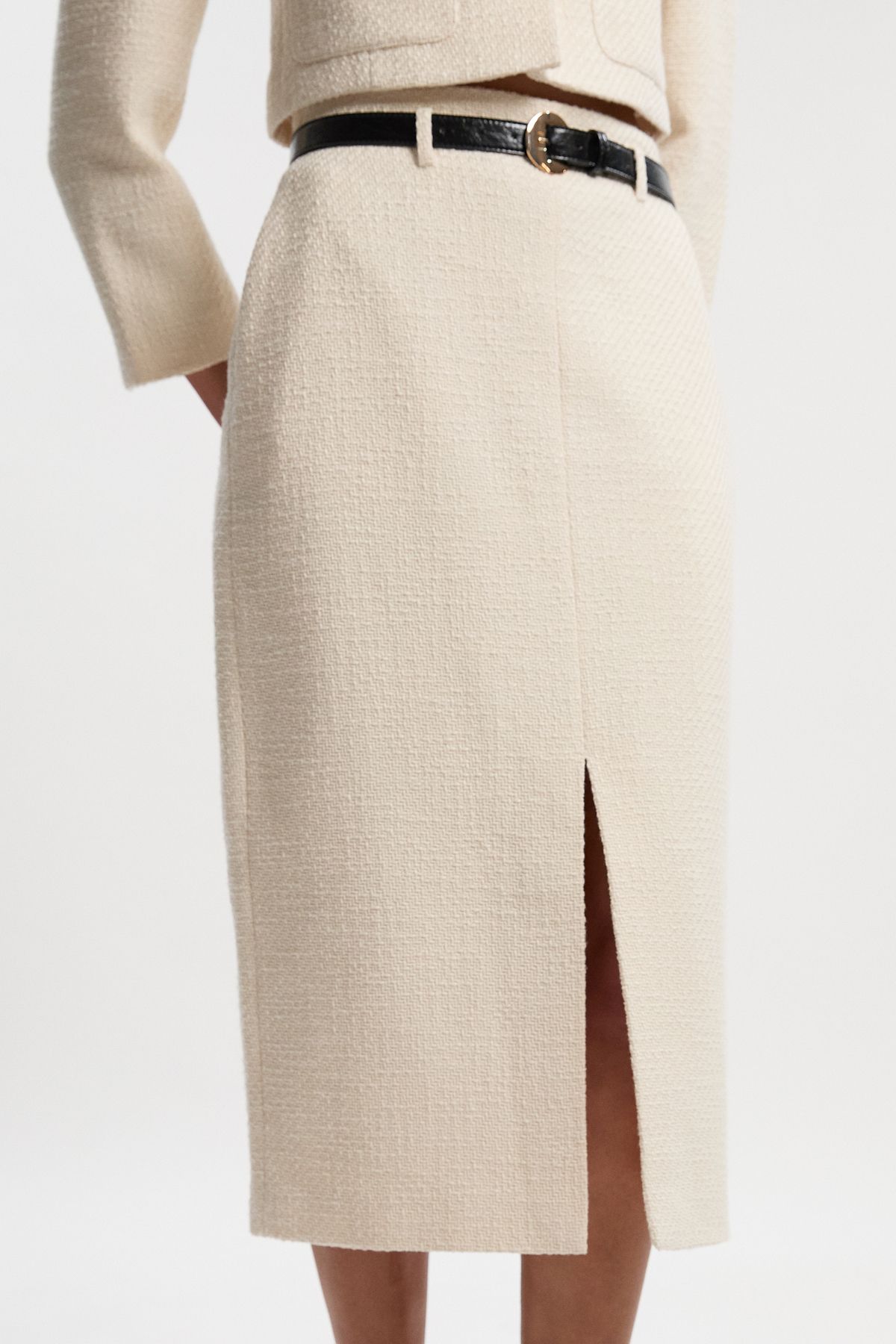 KarenMillen Petite Textured Tweed Belted Tailored Pencil Skirt